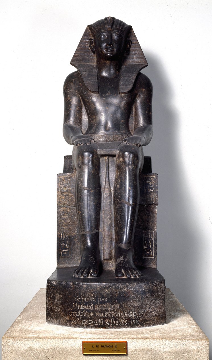 Egyptian antiquity: sculpture of basanite representing Thutmosis III (circa 1504-1450 BC), Egyptian pharaoh. 18th dynasty. From Thebes. Turin, Egyptian museum by Egyptian 18th Dynasty