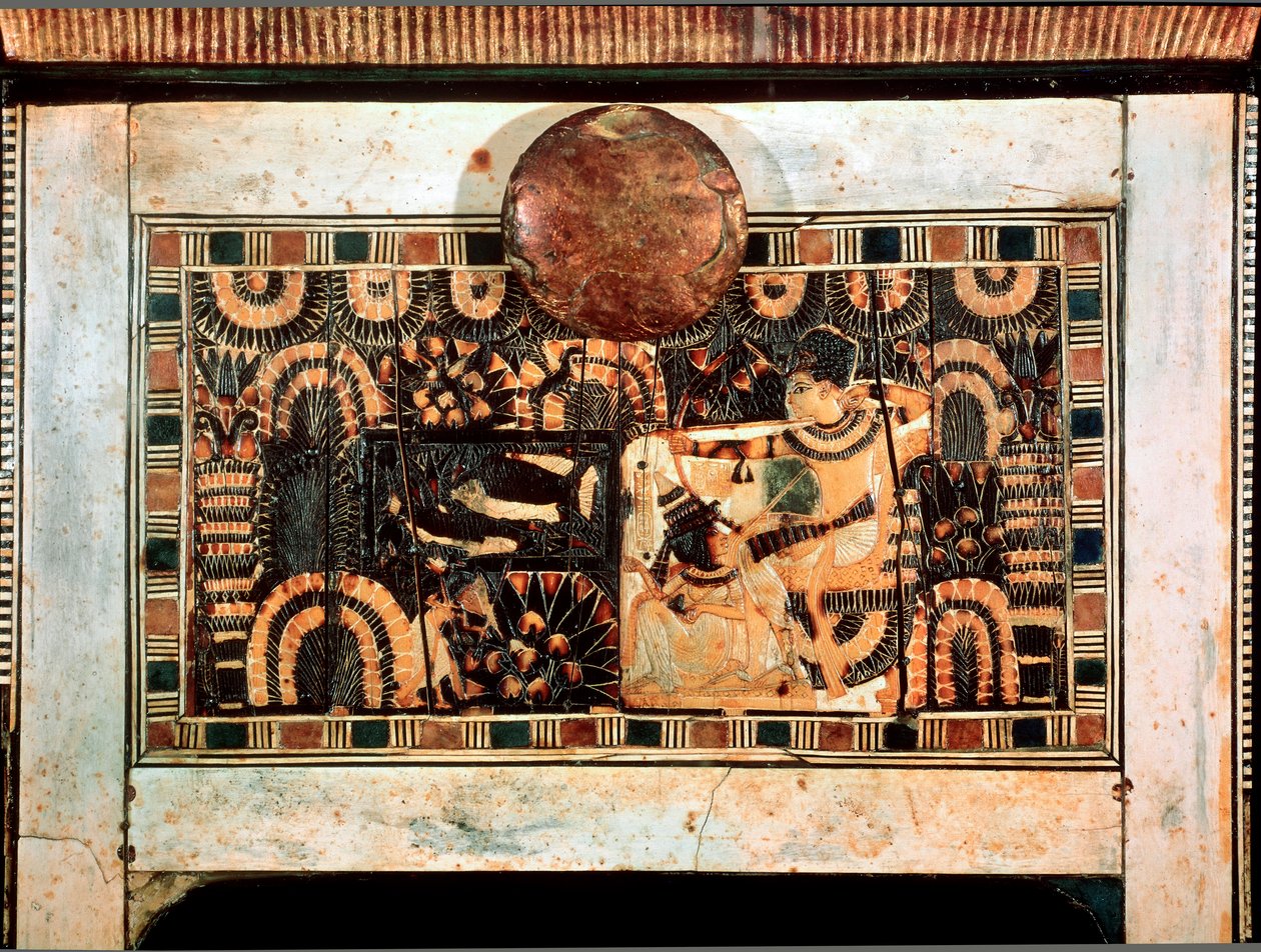 Egyptian Antiquity: Small Wooden Box with Ivory Inlay Representing the Hunting Parts of Pharaoh Tutankhamun. 18th Dynasty. From the Tomb of Tutankhamun (1345-1327 BC) Valley of the Kings. Thebes Cairo, Egyptian Museum by Egyptian 18th Dynasty
