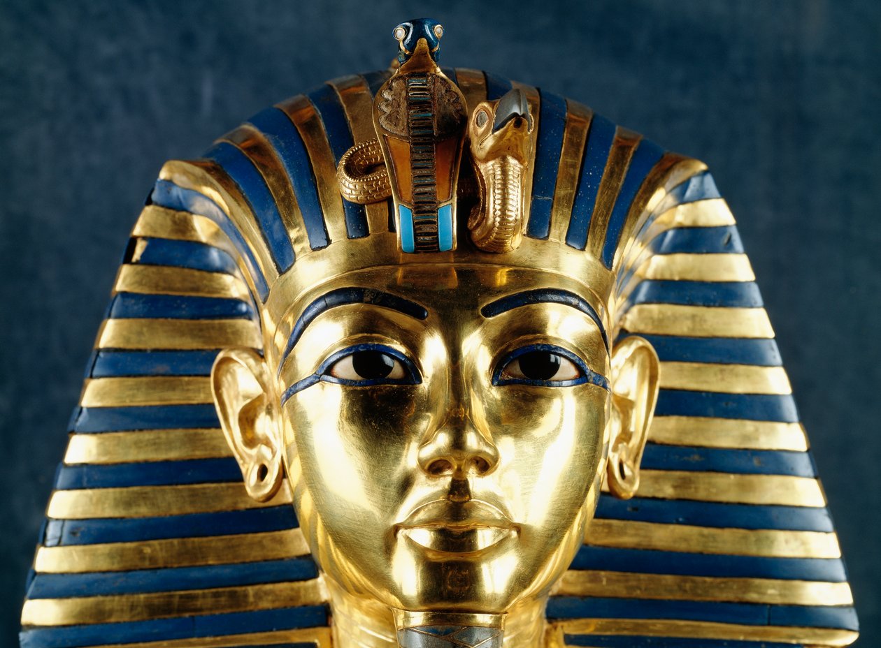 Funerary mask of Tutankhamun, Detail, Goldsmith art, Egyptian civilization, New Kingdom, Dynasty XVIII by Egyptian 18th Dynasty