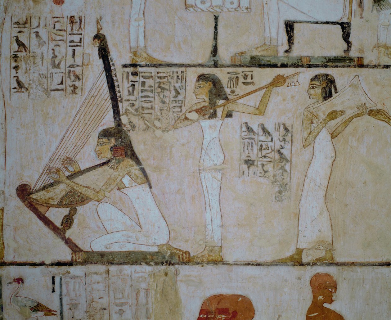 Girl Musicians with Harp and String Instruments by Egyptian 18th Dynasty