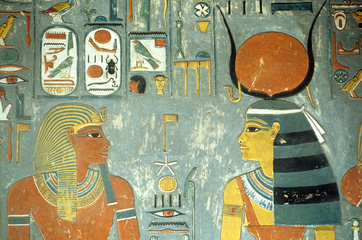 Horemheb and Hathor, from the Tomb of Horemheb (c.1323-1295 BC) New Kingdom (wall painting) (detail) by Egyptian 18th Dynasty