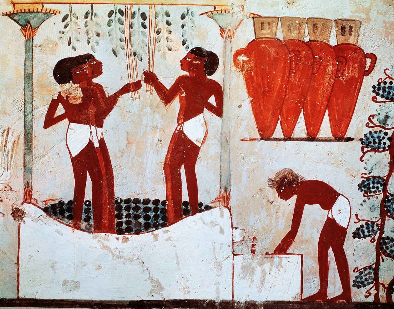 Illustration of Rural Daily Life: Plucking Fowls and Grape Harvesting, from Nakht Tomb in Thebes by Egyptian 18th Dynasty