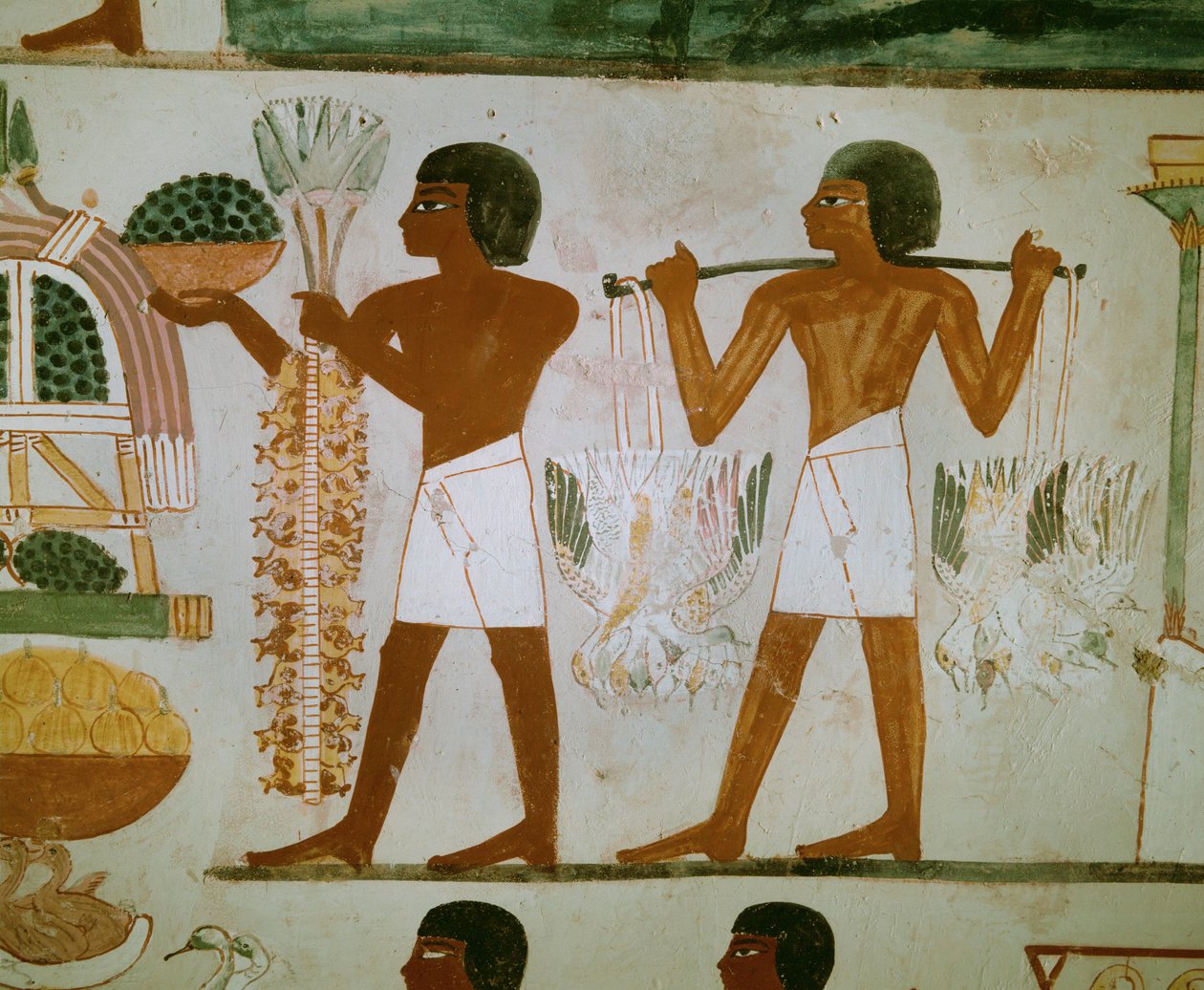Men carrying fruit and food for the deceased by Egyptian 18th Dynasty