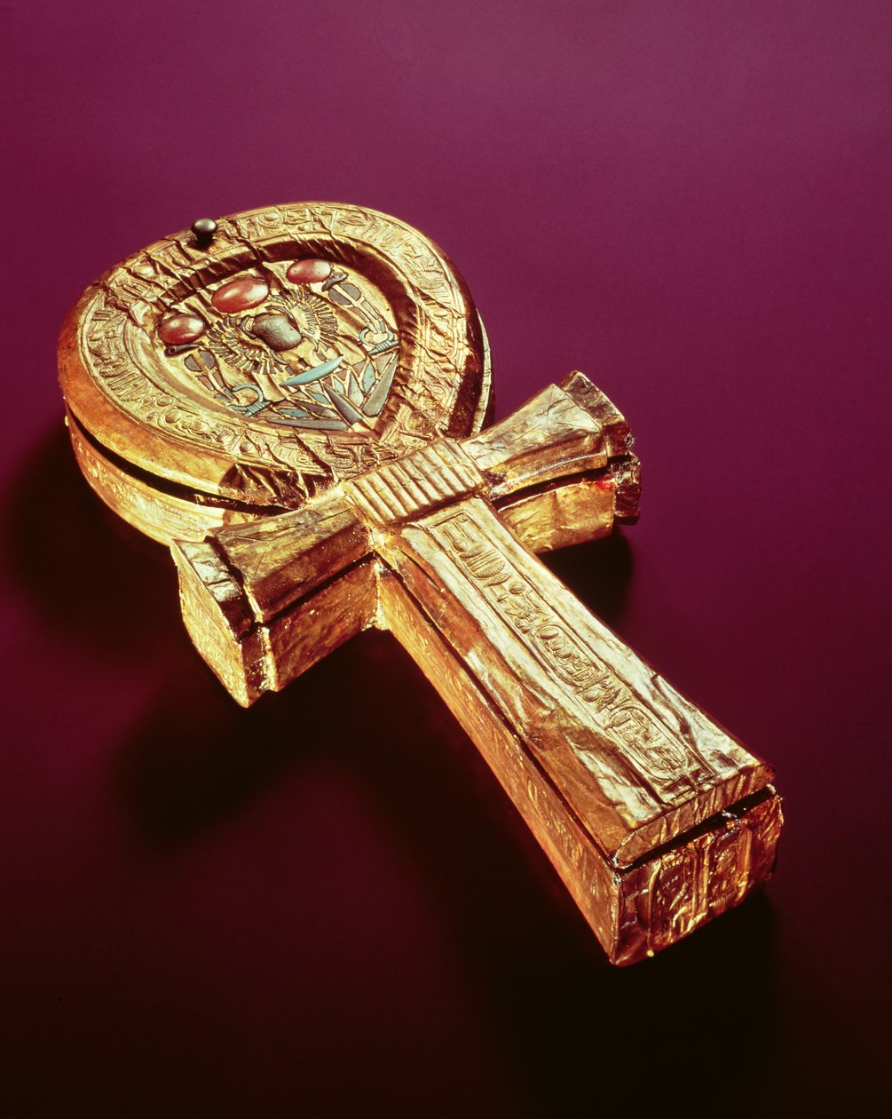 Mirror case in the form of an ankh, from the Tomb of Tutankhamun by Egyptian 18th Dynasty