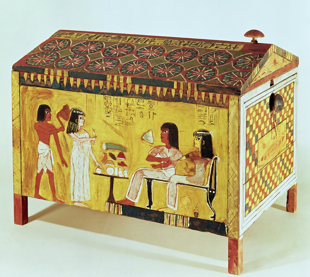 Painted chest with a banquet scene from the tomb of Kha found at Deir el-Medina, New Kingdom by Egyptian 18th Dynasty