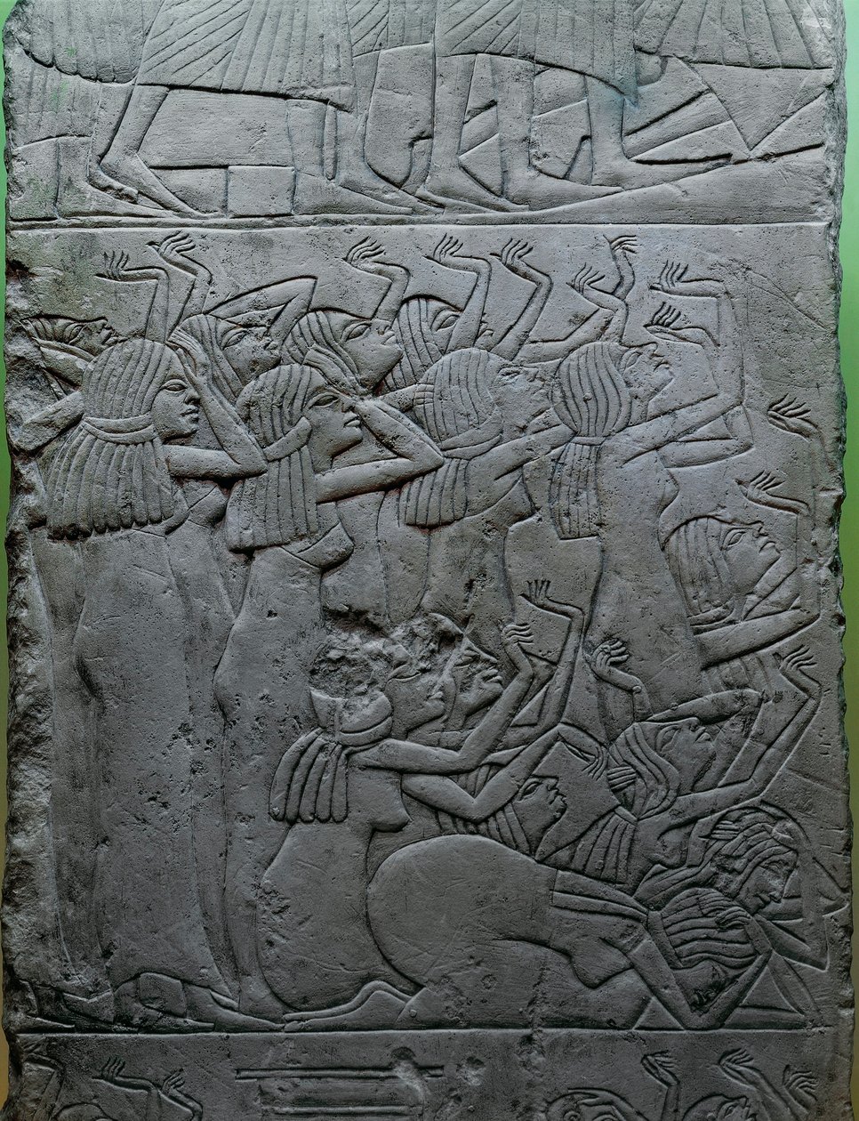 Limestone Relief Depicting Funerary Lamentation Over Pharaoh, Tomb of King Horemheb by Egyptian 18th Dynasty