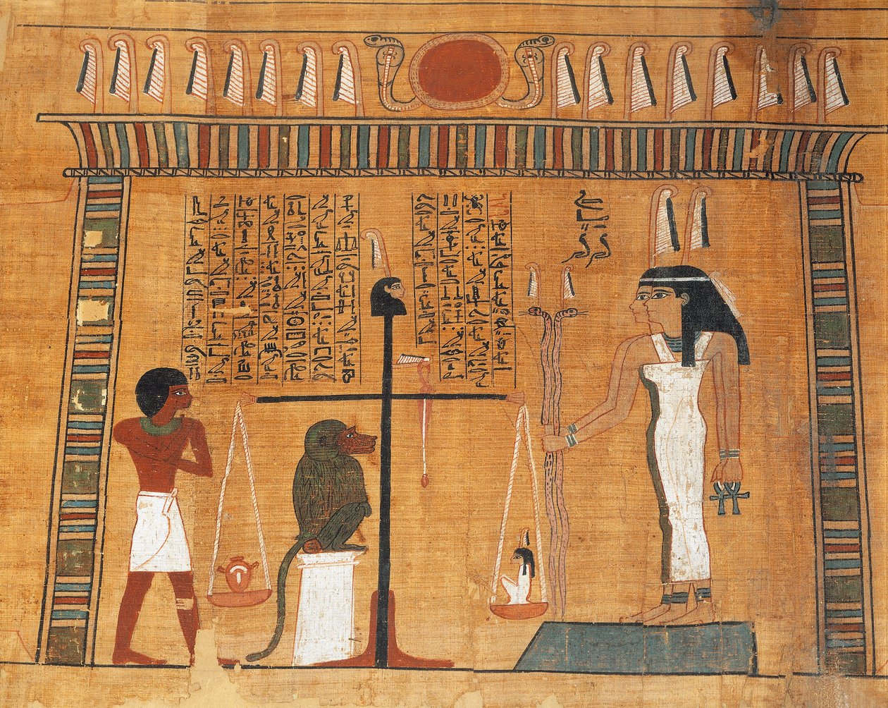 Papyrus of the Book of the Dead: the deceased on trial before the court of Osiris by Egyptian 18th Dynasty