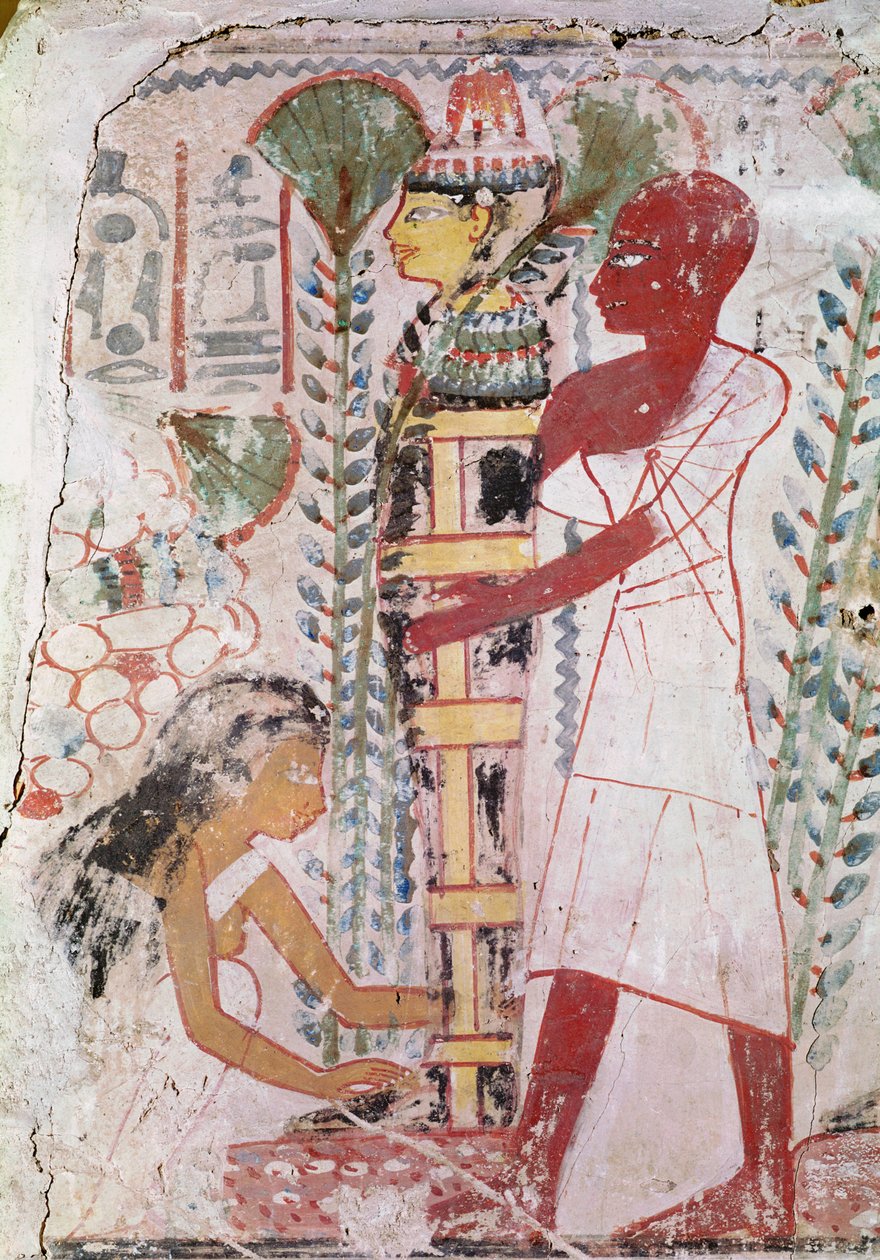 Preparing a mummy for a purification ceremony, from a tomb at Thebes, New Kingdom by Egyptian 18th Dynasty