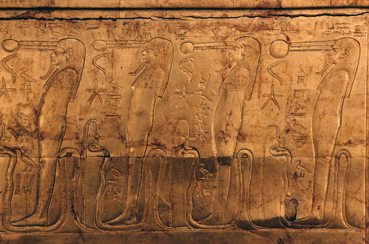 Relief on gilded wooden casket, Treasury of Tutankhamun by Egyptian 18th Dynasty