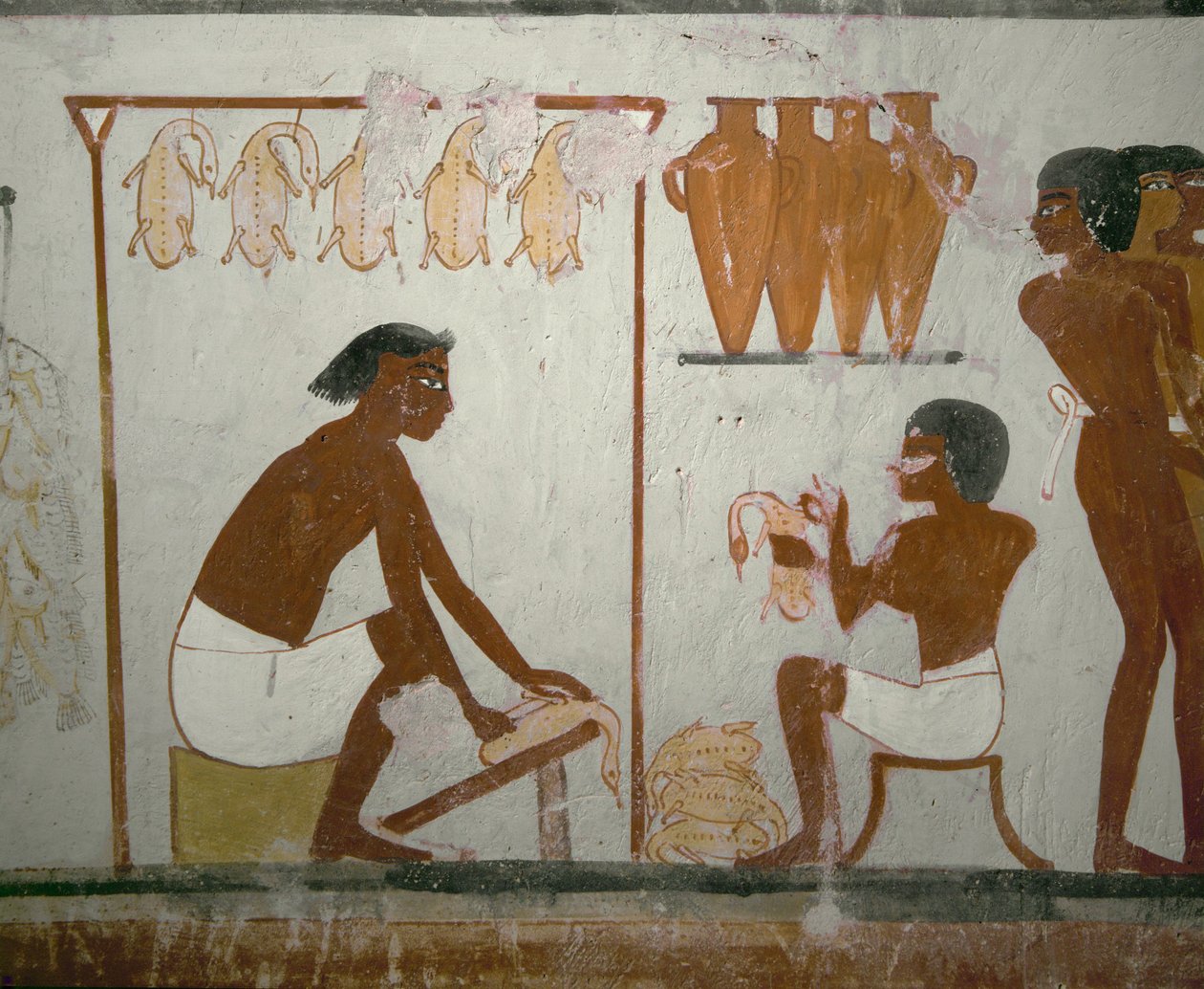 Servants plucking geese by Egyptian 18th Dynasty