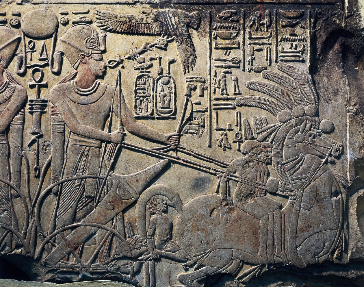 Stele of Amenhotep III Showing the Pharaoh Driving a Chariot, 1391-1353 BC, Cairo, Egyptian Museum, Cairo. From Qina, Dayr al-Bahri, Thebes. by Egyptian 18th Dynasty