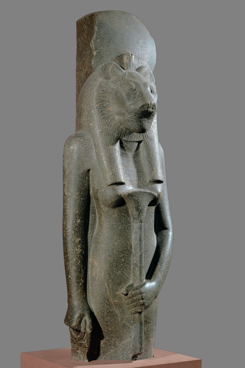 The Goddess Sekhmet holding a sceptre in the form of a papyrus stalk by Egyptian 18th Dynasty