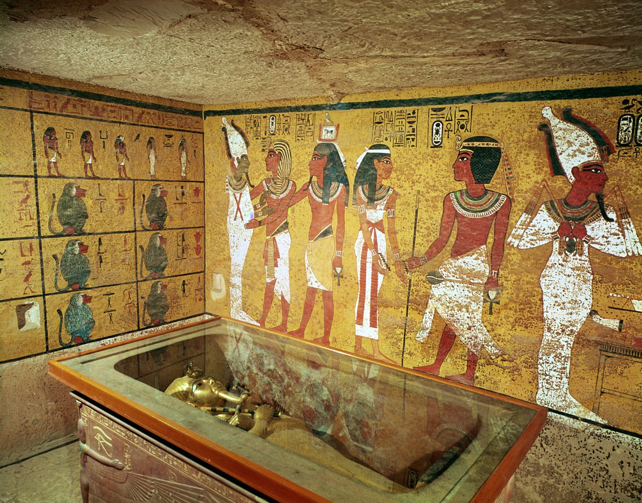 The burial chamber in the Tomb of Tutankhamun by Egyptian 18th Dynasty
