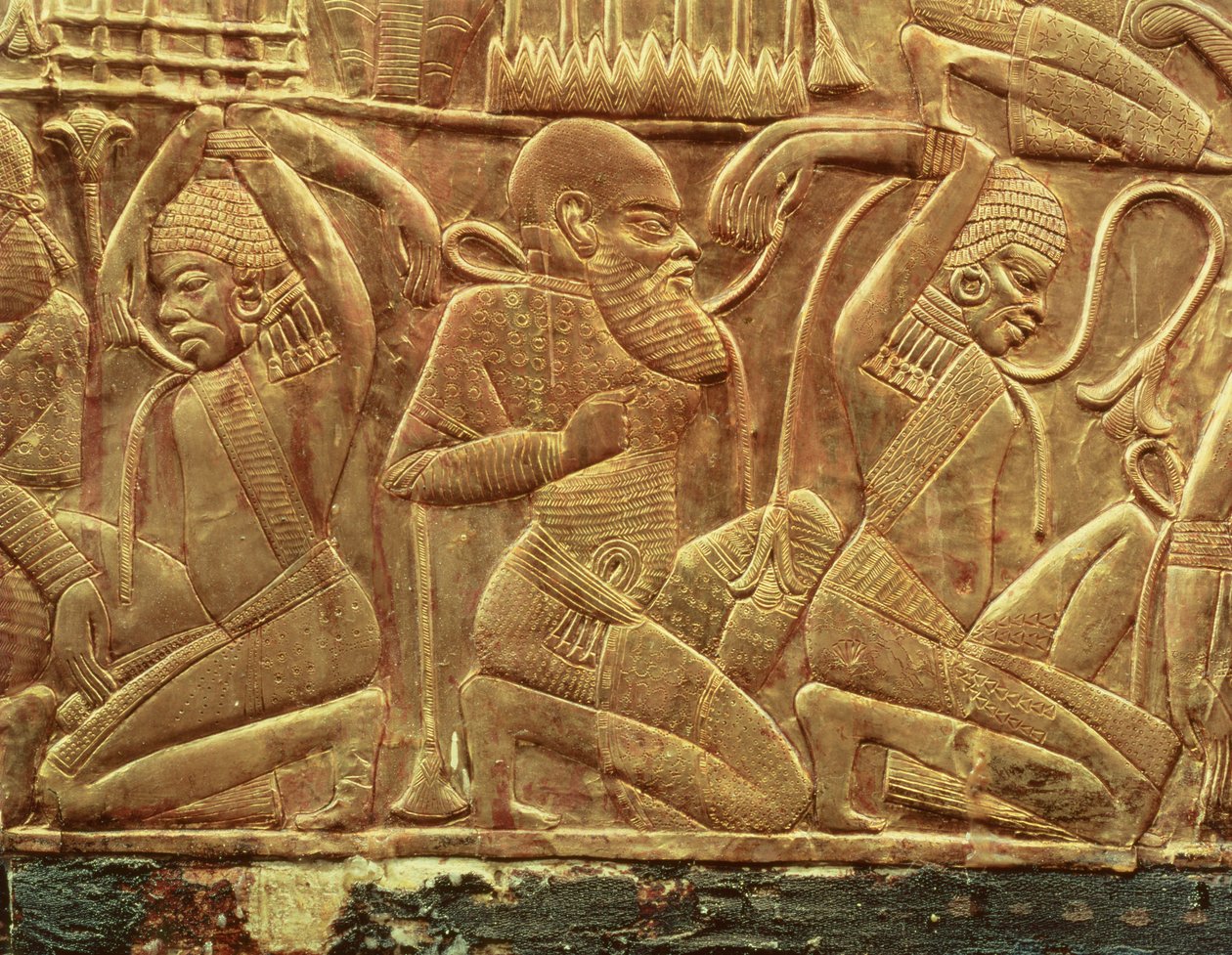 The Enemies of Egypt Vanquished and Enslaved, Detail from the Inside of One of the State Chariots Found in the Tomb of Tutankhamun (c.1370-52 BC) New Kingdom, c.1340 BC by Egyptian 18th Dynasty