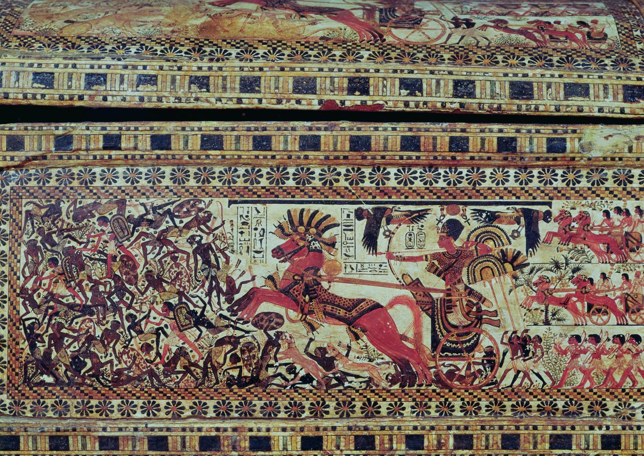 Tutankhamun on his Chariot Attacking Africans, (detail) by Egyptian 18th Dynasty
