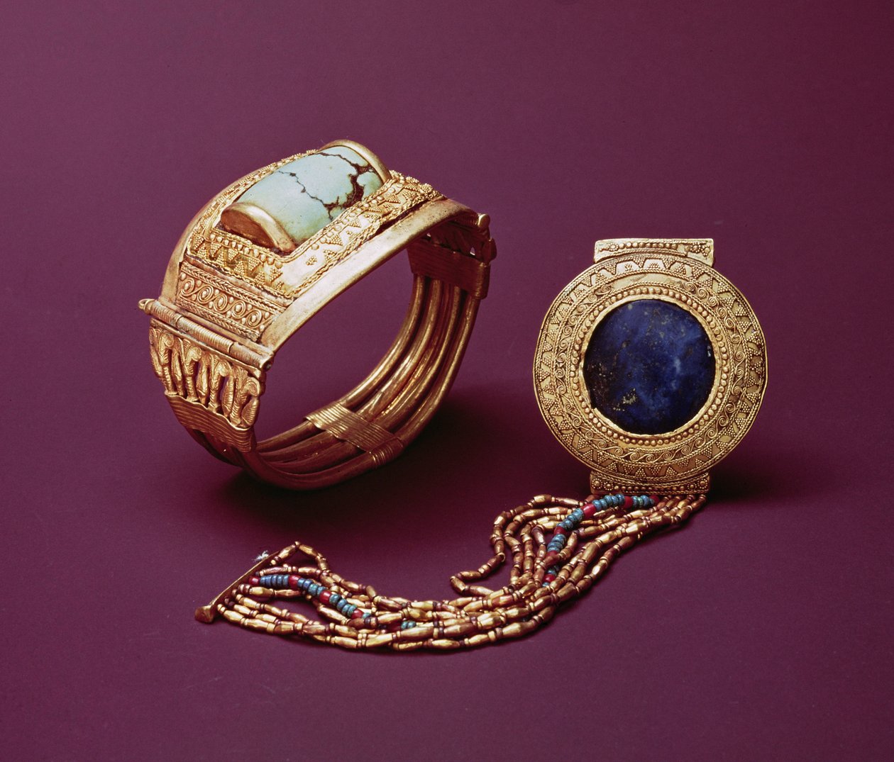 Two bracelets, from the Tomb of Tutankhamun, New Kingdom by Egyptian 18th Dynasty