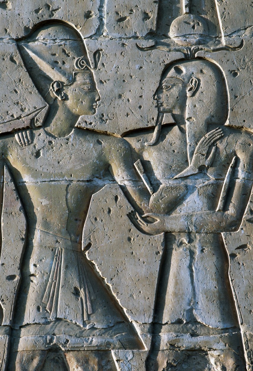 Bas-relief depicting pharaoh, Temple of Seti I, or Great Temple of Abydos, Abydos, Egypt by Egyptian 19th Dynasty