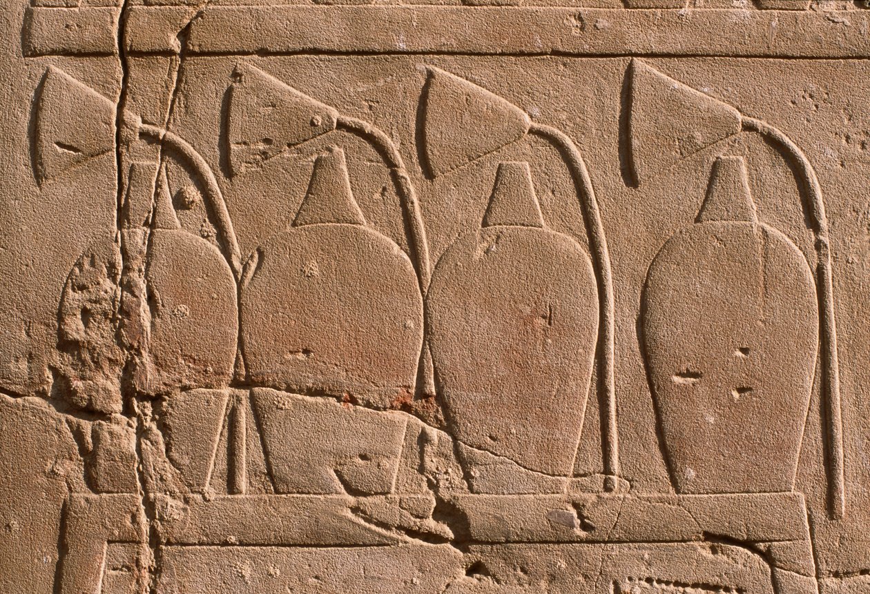 Detail of a relief depicting jars and lotus flowers by Egyptian 19th Dynasty
