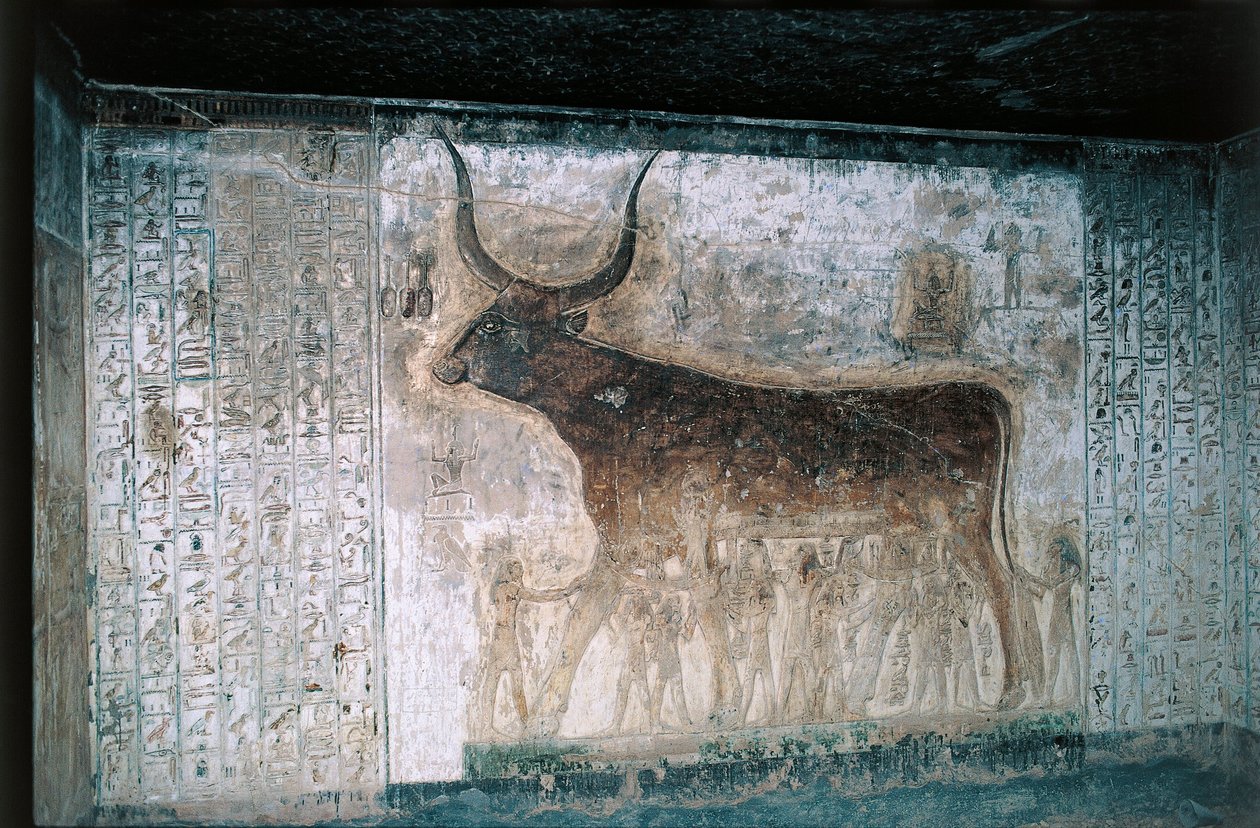 Egypt, Luxor, Valley of the Kings, Tomb of Seti I, Interior Frescoes Depicting Goddess Nut as Cow by Egyptian 19th Dynasty