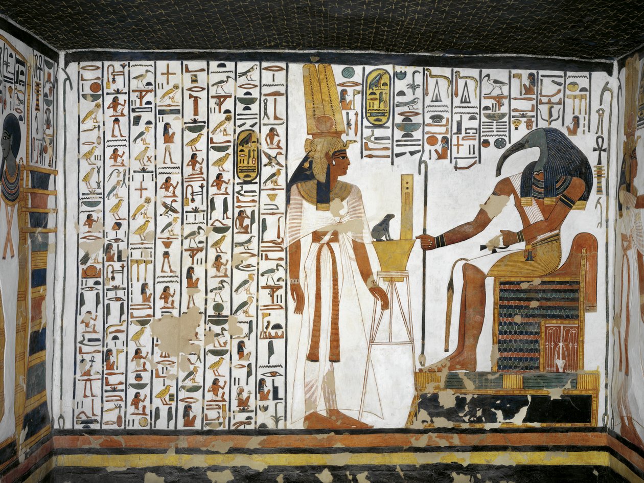 Tomb of Nefertari, Annex to Antechamber, Mural Paintings, Queen Before Divine Scribe Thoth by Egyptian 19th Dynasty