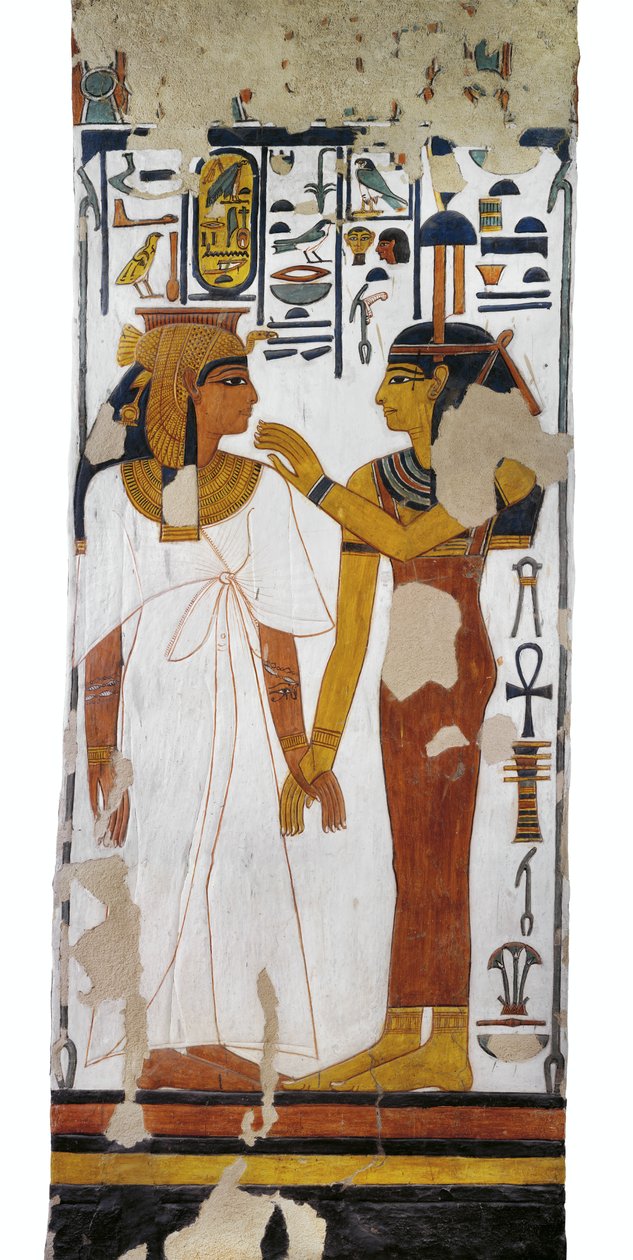 Mural Painting of Goddess Isis and Queen on Pillar in Burial Chamber, Tomb of Nefertari, Valley of the Queens, Luxor, Thebes, Egypt by Egyptian 19th Dynasty
