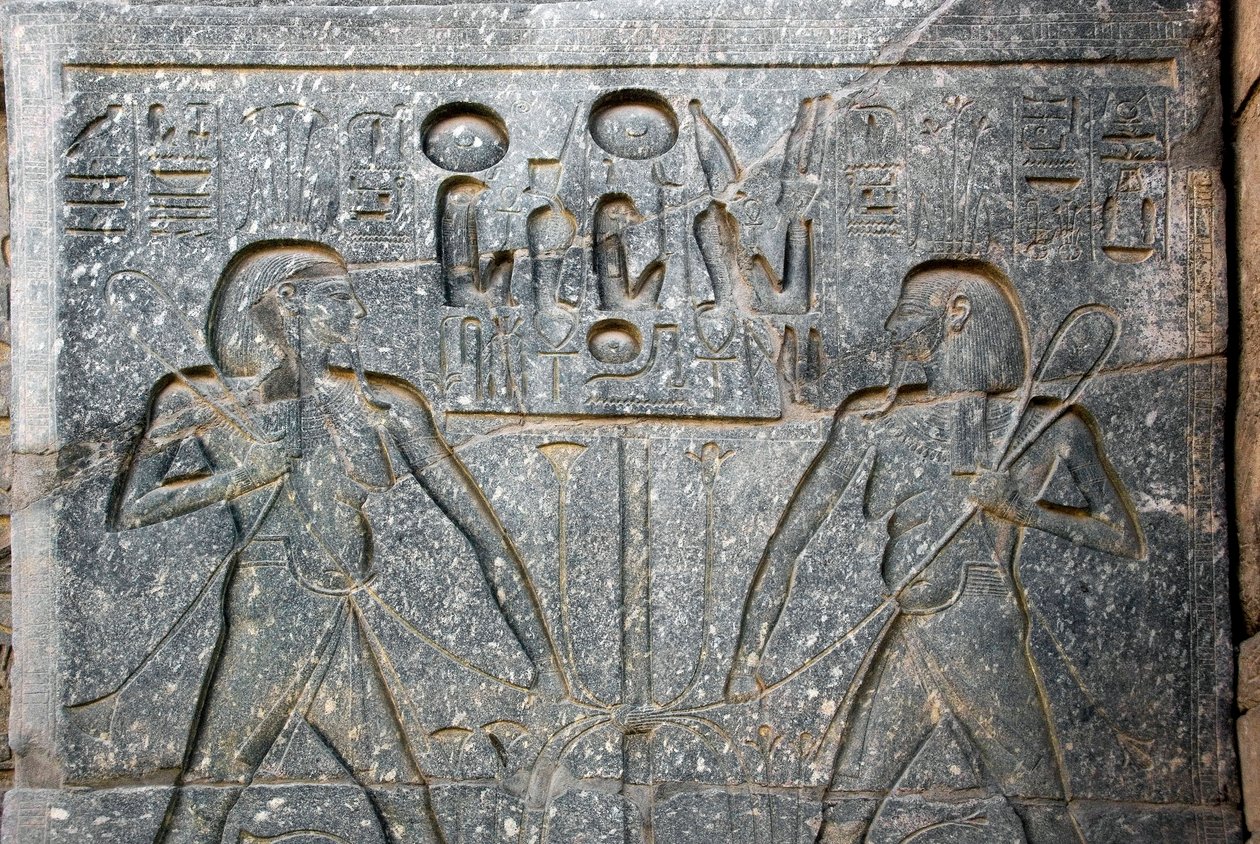 Egyptian Antiquity: Detail of the Base of the Statue of Pharaoh Ramses II Representing the Union of Upper and Lower Egypt. Temple of Luxor, East Bank (Thebes), Egypt by Egyptian 19th Dynasty