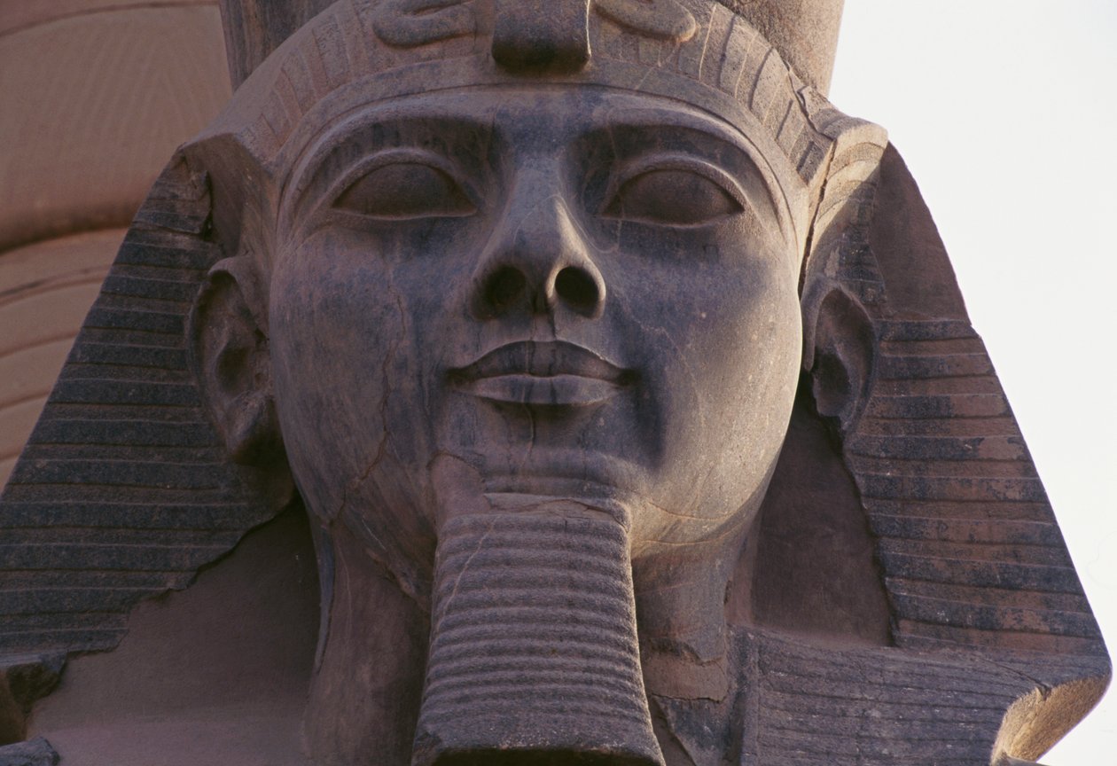 Face of statue of Ramesses II seated, Theban Necropolis by Egyptian 19th Dynasty
