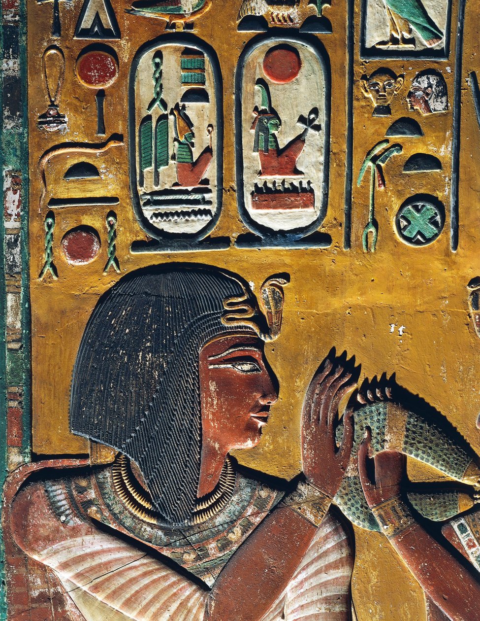 Goddess Hathor offers her necklace to the Pharaoh by Egyptian 19th Dynasty
