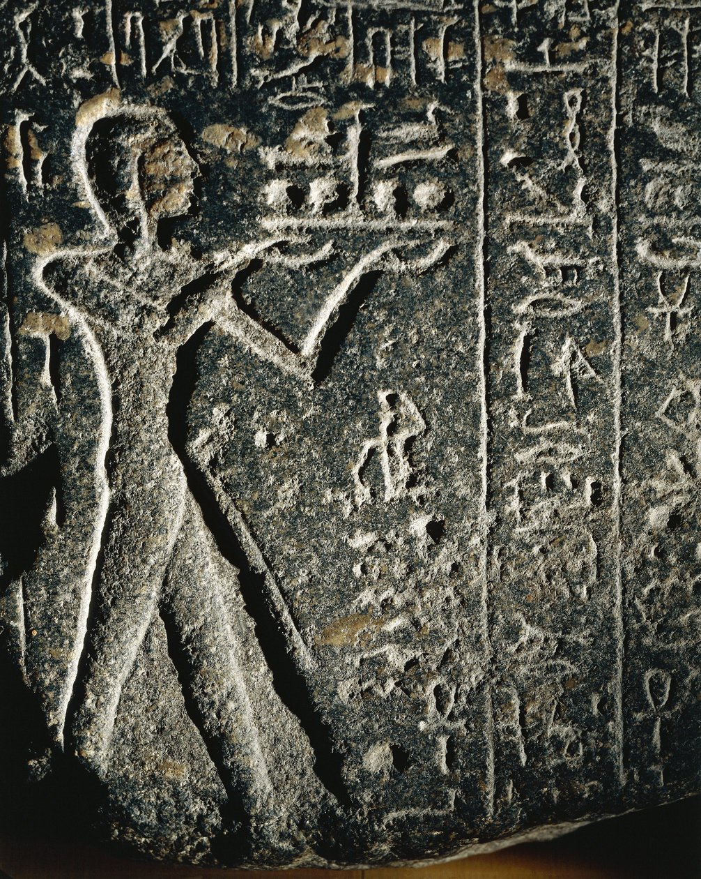 Granite statue depicting Prince Merneptah in worship, dedicated to god Ptah by Egyptian 19th Dynasty