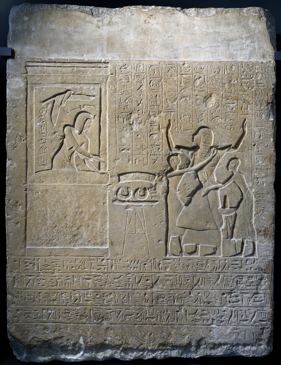 Hormin, Chief of Harem of King, Rewarded with Gold Necklaces Given to Him by Seti I, Limestone Stele by Egyptian 19th Dynasty