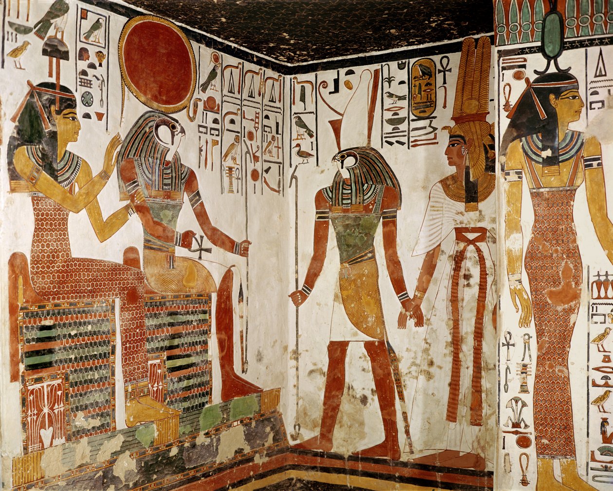 Nefertari is brought before the god Re-Horakhty by Horus, from the Tomb of Nefertari, New Kingdom by Egyptian 19th Dynasty