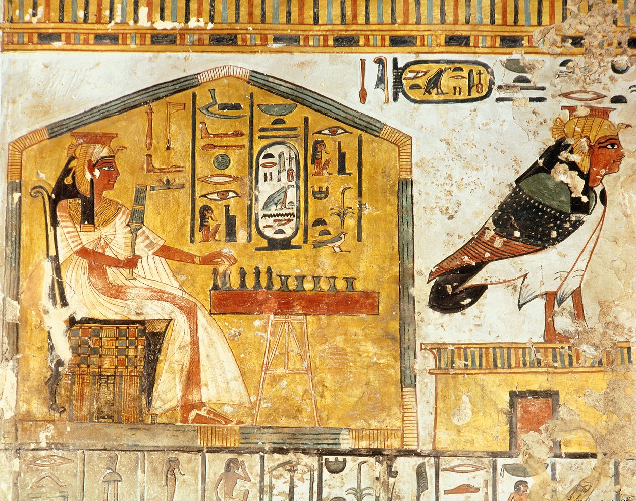 Nefertari playing senet, detail of a wall painting from the Tomb of Queen Nefertari, New Kingdom by Egyptian 19th Dynasty