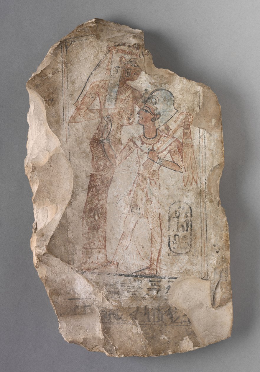 Ostracon: Ramesses II Suckled by a Goddess, c.1279-1213 BC by Egyptian 19th Dynasty