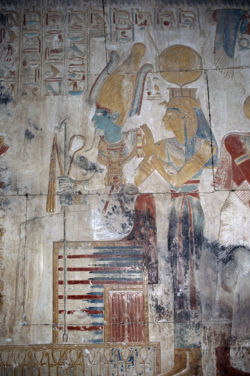 Painted relief, chapel of Osiris, Temple of Seti I by Egyptian 19th Dynasty