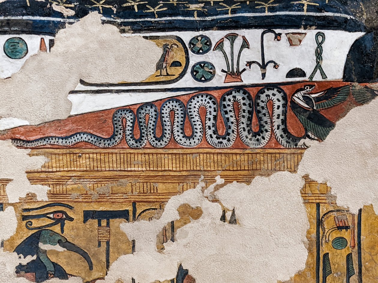 Painting of a Winged Cobra Burial Tomb Queen Nefertari by Egyptian 19th Dynasty