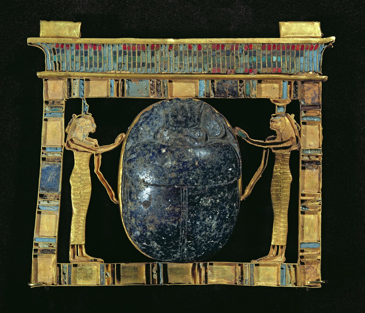 Pectoral of the vizier, Paser, with a scarab flanked by the goddesses Isis and Nephthys, from the Serapeum in Memphis, New Kingdom by Egyptian 19th Dynasty