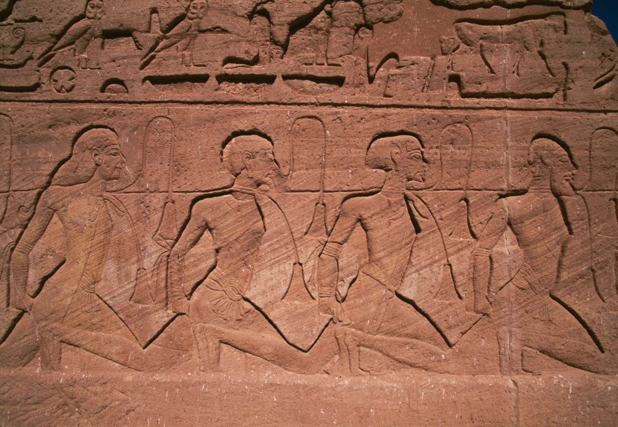 Prisoners of the North, Bas-Relief at the Base of the Giants of the Great Temple of Ramesses II, Abu Simbel by Egyptian 19th Dynasty