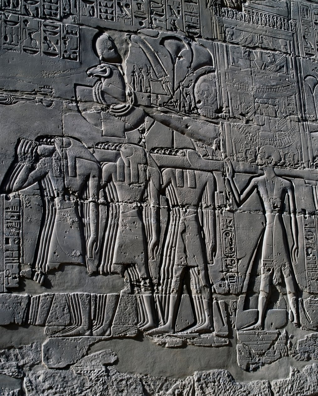 Ramesses II in Front of Sacred Boat, Relief, Interior Walls of Great Hypostyle Hall, Karnak Temple Complex by Egyptian 19th Dynasty