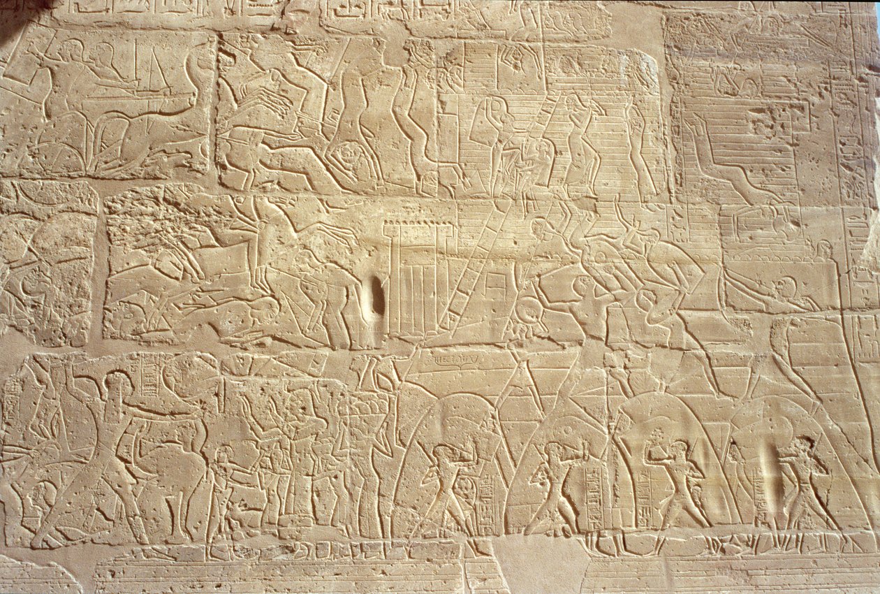 Relief depicting Egyptian troops storming the Hittite city of Dapur ...