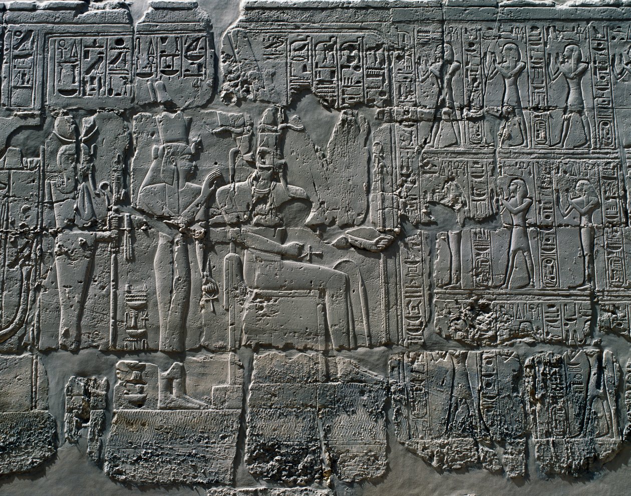 Scenes of Offerings to Gods, Relief, Interior Walls of Great Hypostyle Hall, Karnak Temple Complex by Egyptian 19th Dynasty