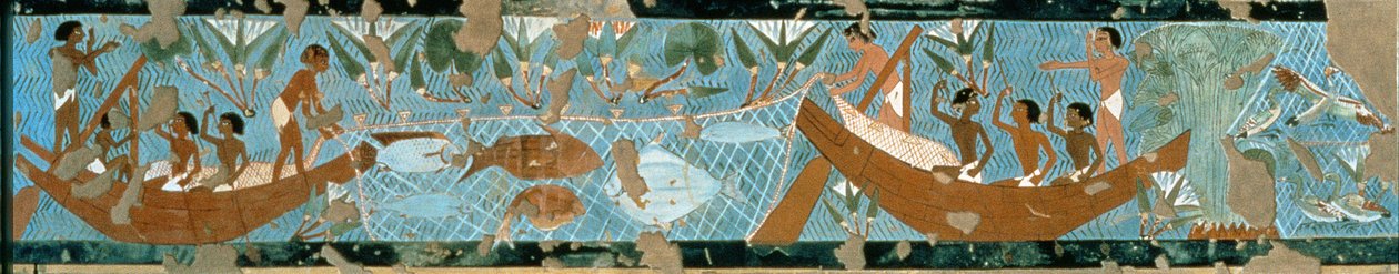 Wall Painting from the Tomb of Ipuy, Thebes, Depicting a Fishing Scene, New Kingdom by Egyptian 19th Dynasty