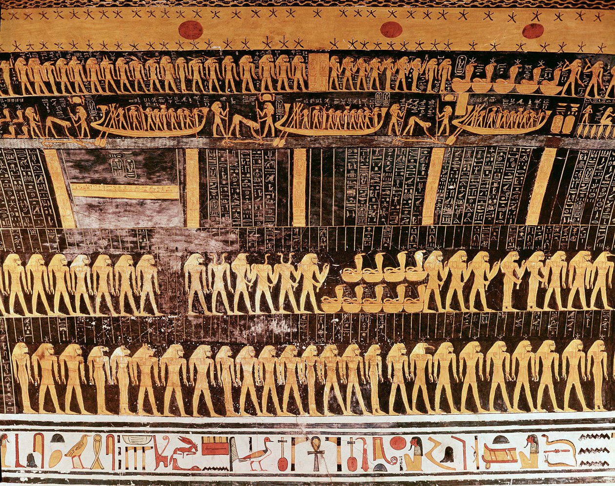 Detail from the Book of the Day from the ceiling of the burial chamber of the Tomb of Ramesses VI, New Kingdom by Egyptian 20th Dynasty