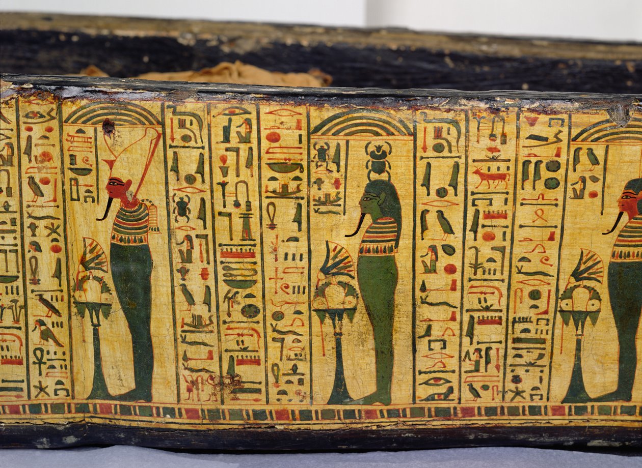 Detail of the outer coffin base of the mummy of Nesyamun, possibly found at Deir El-Bahri, New Kingdom, c.1100 BC by Egyptian 20th Dynasty