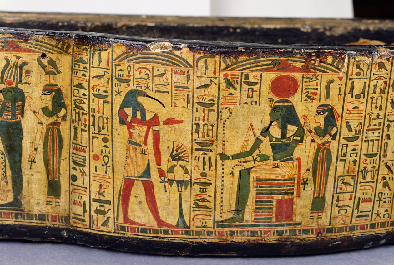 Detail of the outer coffin base of the mummy of Nesyamun, possibly found at Deir El-Bahri, New Kingdom, c.1100 BC by Egyptian 20th Dynasty