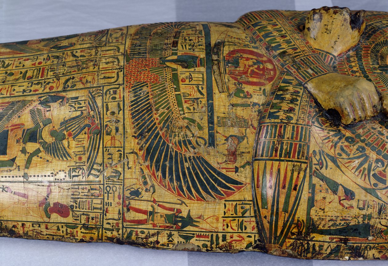 Detail of the outer coffin lid of the mummy of Nesyamun, possibly found at Deir El-Bahri, New Kingdom, c.1100 BC by Egyptian 20th Dynasty