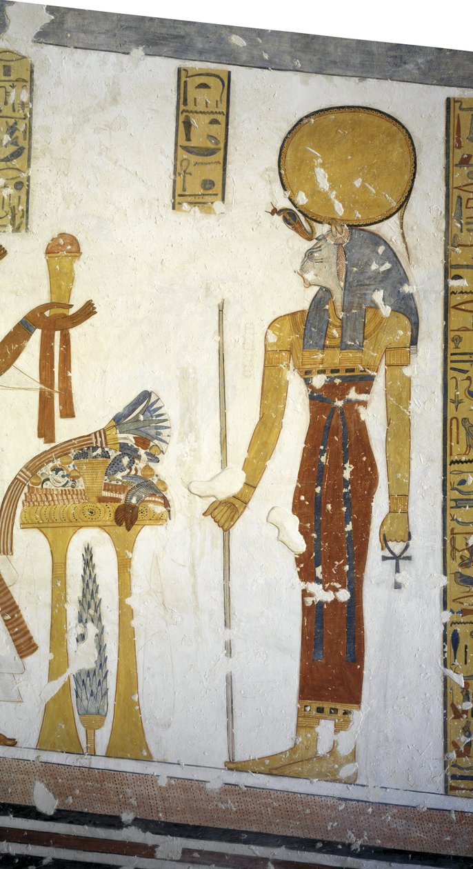 Tomb of Prince Mentuherkhepeshef, Mural Painting of Cat-head Goddess Bastet by Egyptian 20th Dynasty