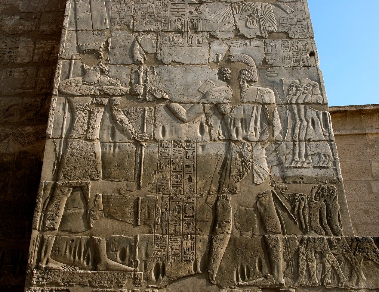 Funeral Temple of Ramses III. Low Relief Representing the Pharaoh Receiving the Insignia of Power from Amon, Luxor, Medinet Habu, Egypt by Egyptian 20th Dynasty