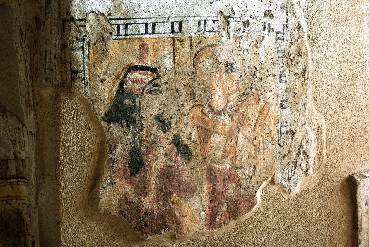 Egyptian Antiquity: Representation of Shuroy and His Wife in Worship. Painting of the Tomb of Shuroy (TT13). 20th Dynasty. 1190-1077 BC Necropolis of Dra Abu el-Naga, West Bank of Luxor, Egypt by Egyptian 20th Dynasty