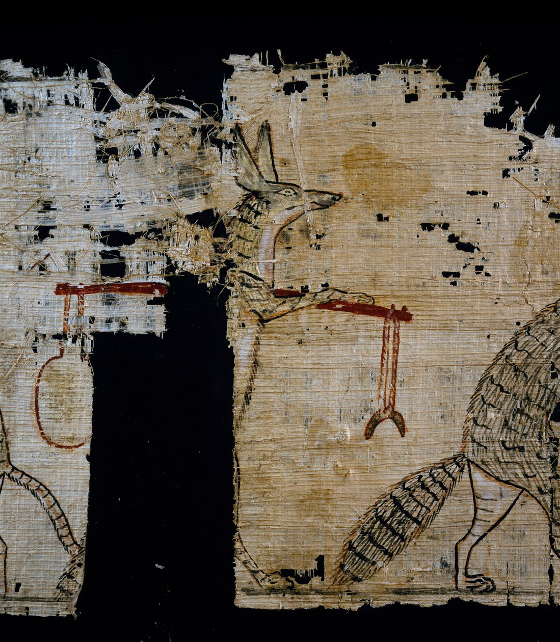Papyrus depicting satirical scene, ca 1100 BC, dating from reign of Ramesses IX, (detail), Egyptian Civilisation, New Kingdom, Dynasty XX by Egyptian 20th Dynasty