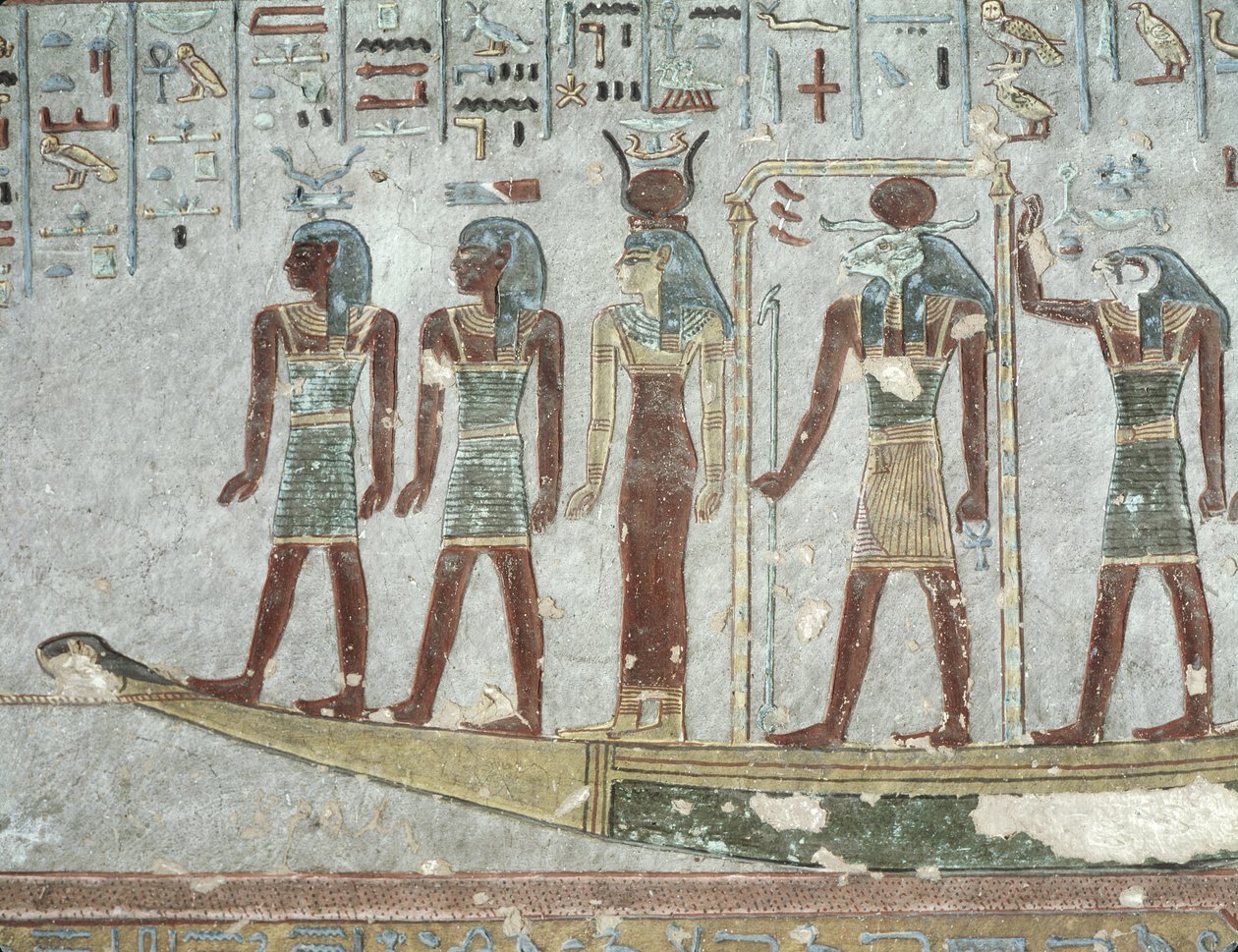 Relief depicting Khnum in a funerary barque passing through the Underworld, from the Tomb of Ramesses III by Egyptian 20th Dynasty